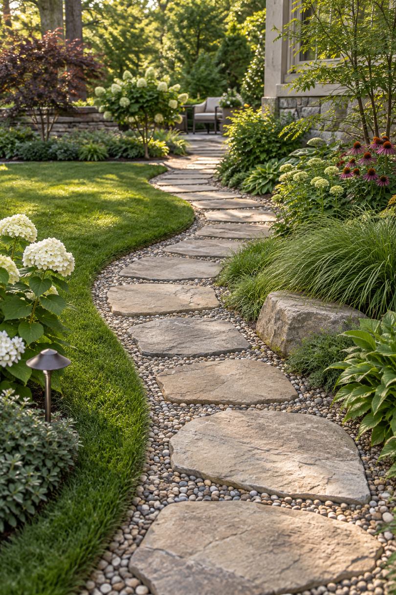 Garden path of cast concrete stepping stones